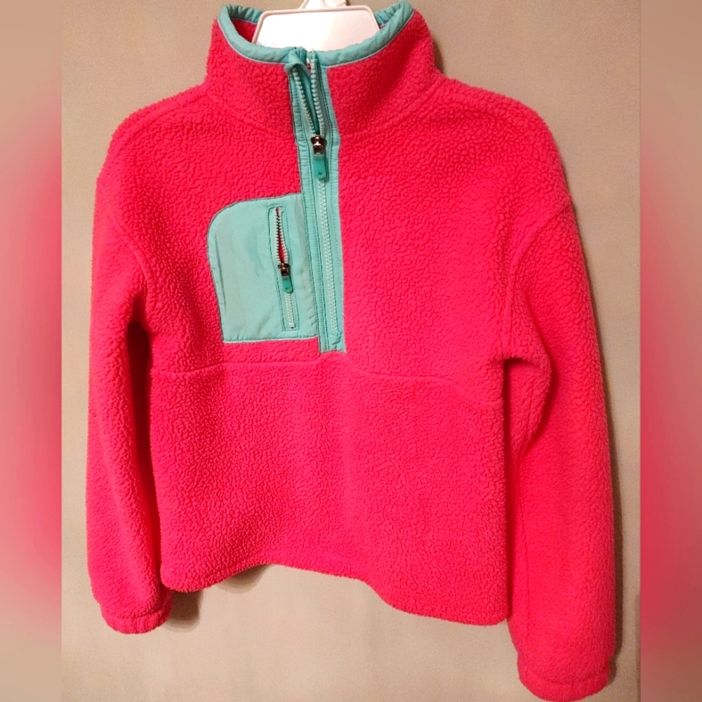Pink Fleece Pullover with Teal Pocket